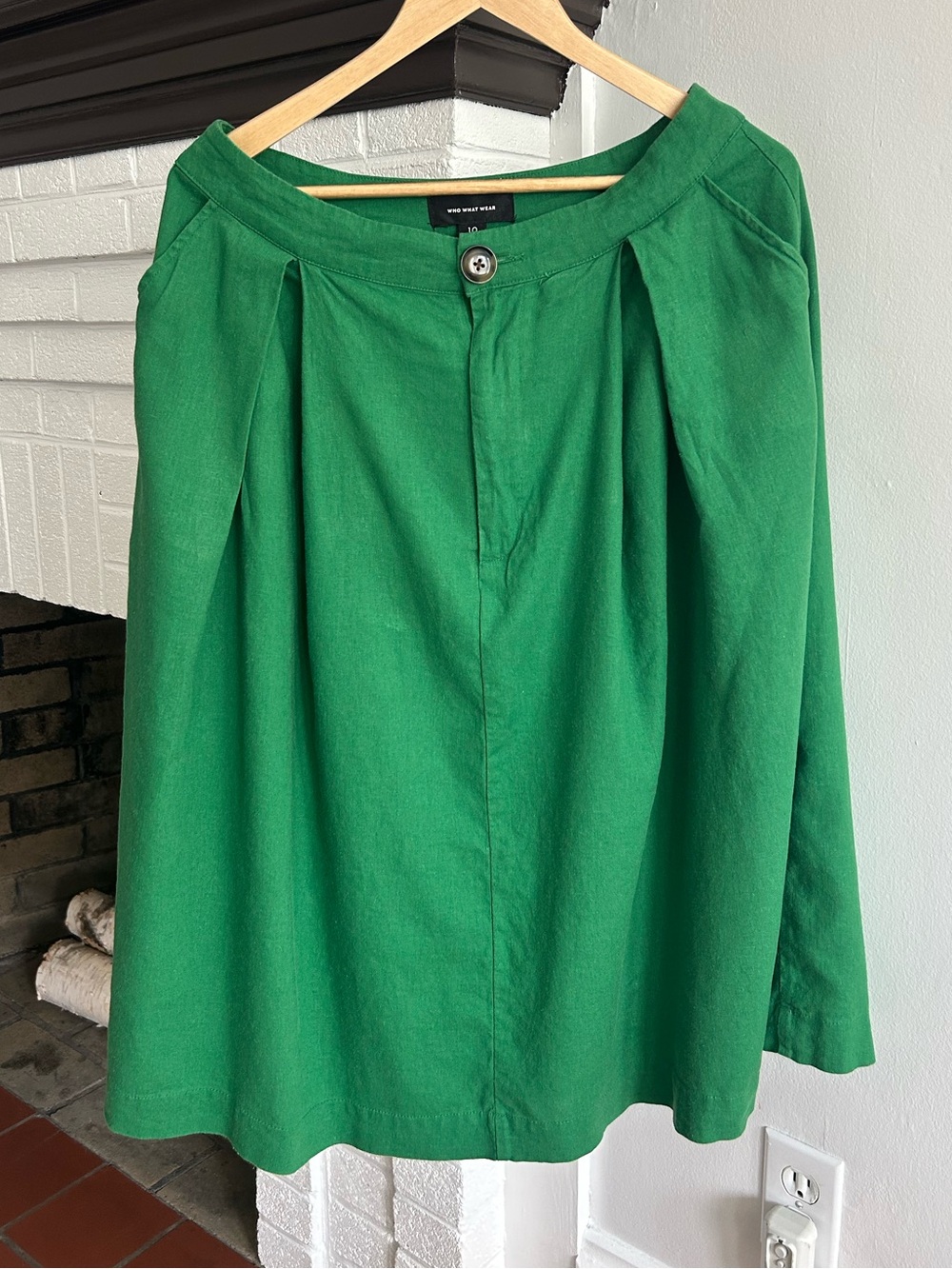 Who What Wear Linen Blend Emerald Green A-Line Pleated Skirt